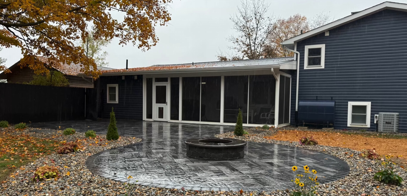 Beautiful stamped concrete patio with fire pit in Fontana, CA